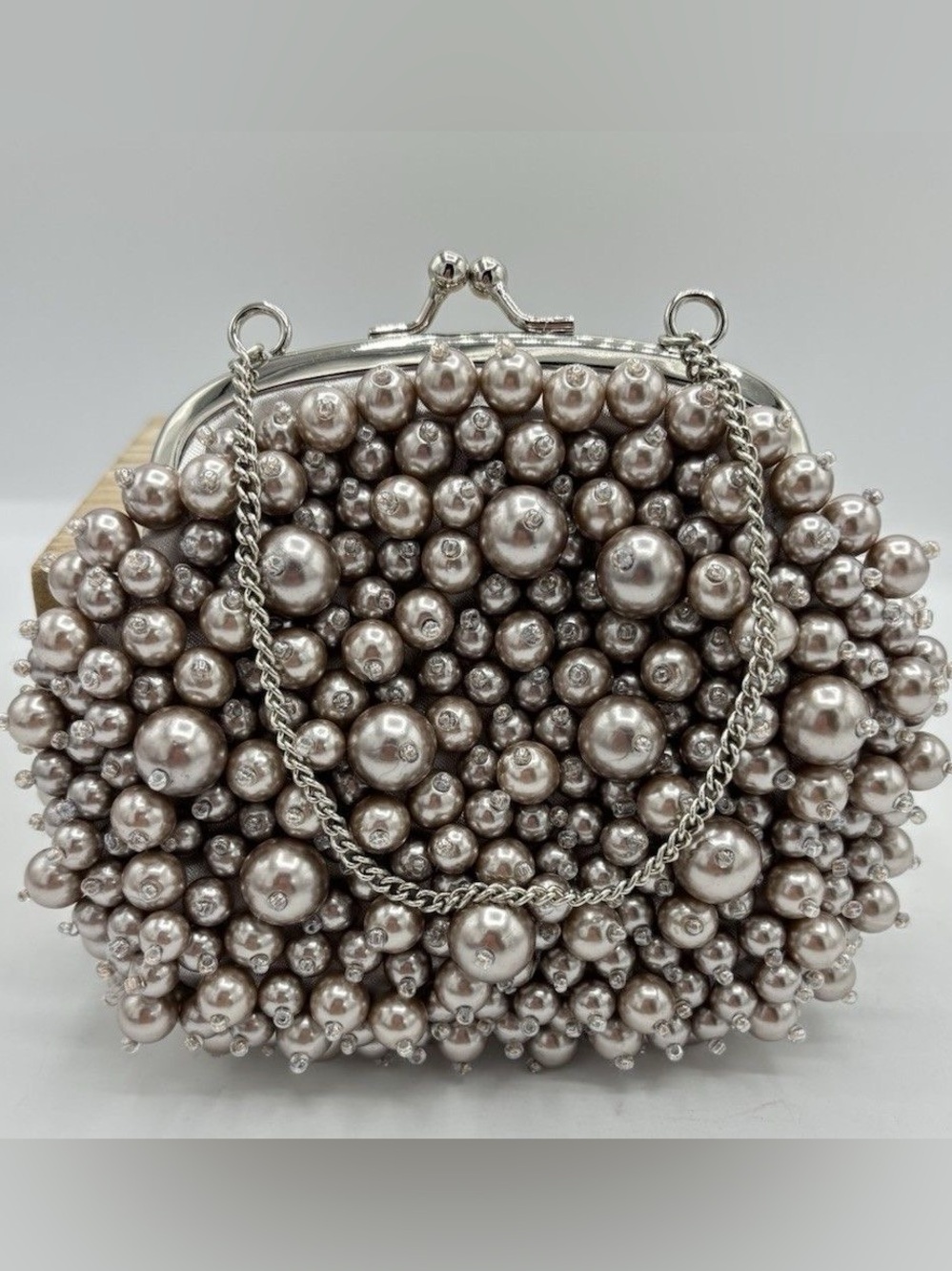 Banana Republic Vintage Silver Pearl-Embellished Evening Bag